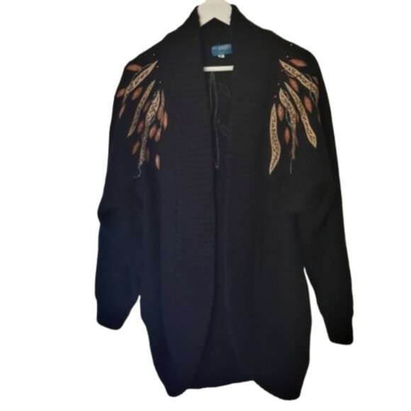 Vintage cardigan sweater coat jacket mohair blend with beading & applique M - Picture 2 of 8